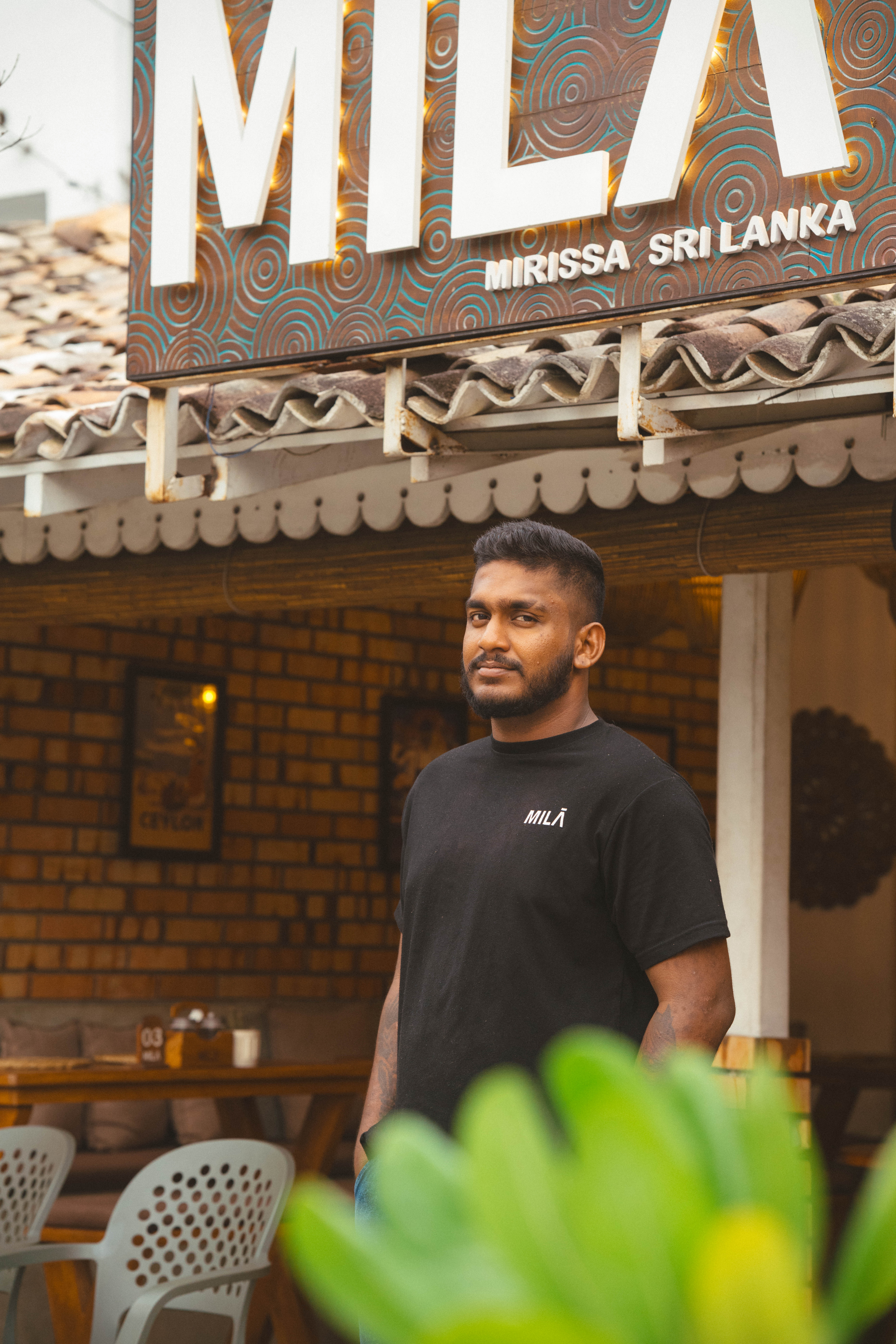 Barista serving coffee